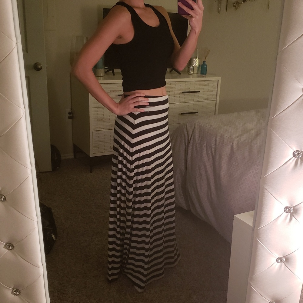 Black and White stripe maxi skirt